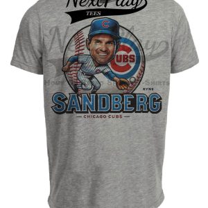 Chicago Cubs Ryne Sandberg Exclusive Retro Baseball Artwork Heather Gray Sublimated T-Shirt