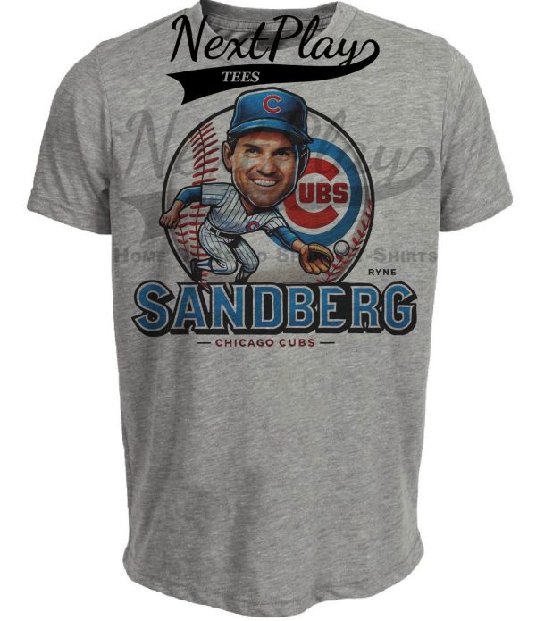 Chicago Cubs Ryan Sandberg Exclusive Retro Baseball Artwork Heather Gray Sublimated T-Shirt