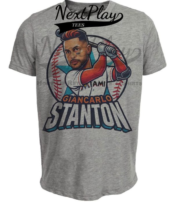 Florida Miami Marlins Giancarlo Stanton Exclusive Retro Baseball Artwork Heather Gray Sublimated T-Shirt