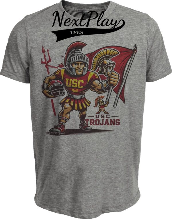 USC Trojans Exclusive Retro Football Flag Artwork Heather Gray Sublimated T-Shirt