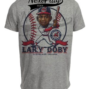 Cleveland Indians Lary Doby Exclusive Retro Baseball Artwork Heather Gray Sublimated T-Shirt
