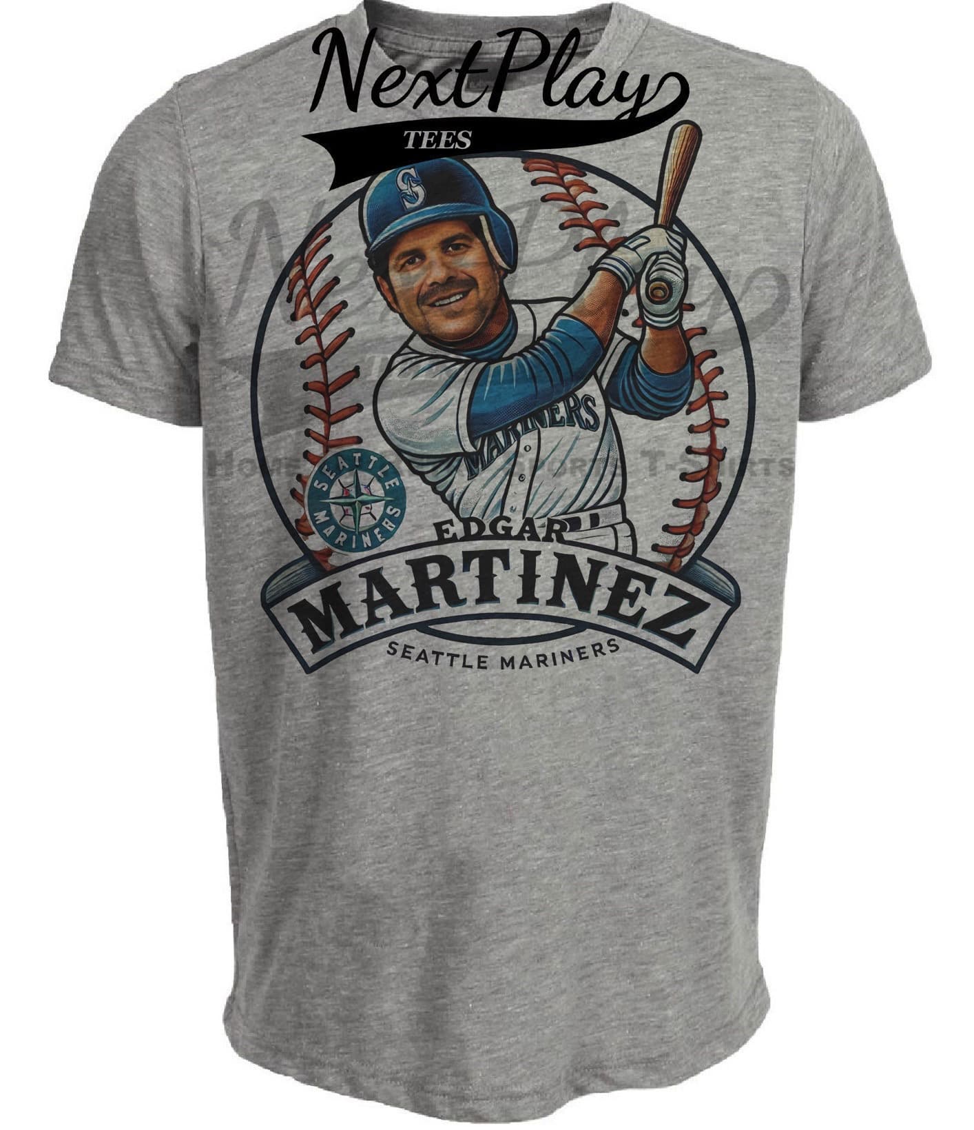Seattle Mariners Edgar Martinez Exclusive Retro Baseball Artwork Heather Gray Sublimated T-Shirt