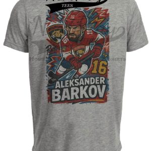 Florida Panthers Aleksander Barkov Exclusive Caricature Hockey Artwork Heather Gray Sublimated T-Shirt