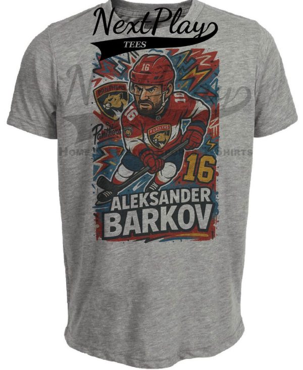Florida Panthers Aleksander Barkov Exclusive Caricature Hockey Artwork Heather Gray Sublimated T-Shirt
