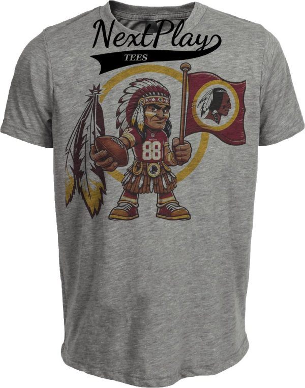 Washington Redskins Exclusive Retro Football Mascot 1988 Artwork Heather Gray Sublimated T-Shirt