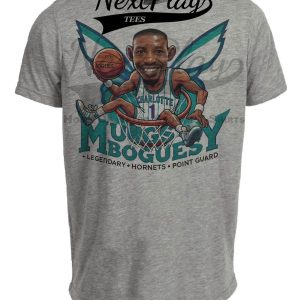Charlotte Hornets Mugsy Bogues Exclusive Retro Basketball Artwork Heather Gray Sublimated T-Shirt