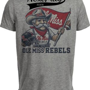 Ole Miss Rebels Exclusive Retro Football Flag Colonel Artwork Heather Gray Sublimated T-Shirt