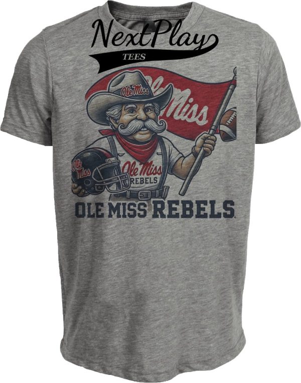 Ole Miss Rebels Exclusive Retro Football Flag Colonel Artwork Heather Gray Sublimated T-Shirt