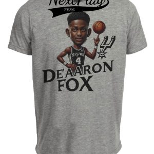 San Antonio Spurs De’Aaron Fox #4 Exclusive Retro Basketball Artwork Heather Gray Sublimated T-Shirt