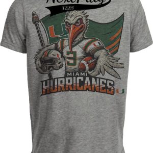 Miami Hurricanes Exclusive Retro Football Flag Ibis Artwork Heather Gray Sublimated T-Shirt