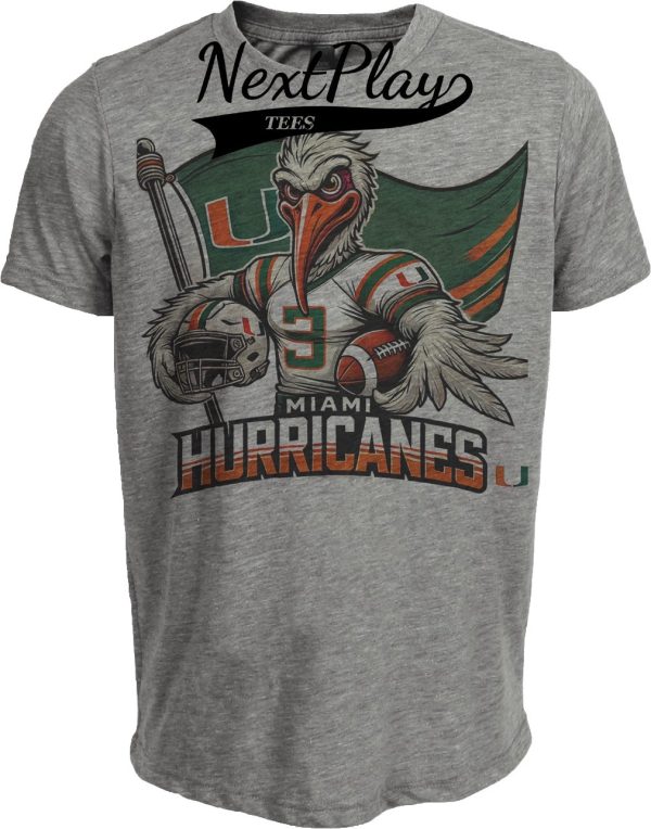 Miami Hurricanes Exclusive Retro Football Flag Ibis Artwork Heather Gray Sublimated T-Shirt