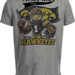 Iowa Hawkeyes Exclusive Retro Herkey Football Flag Artwork Heather Gray Sublimated T-Shirt