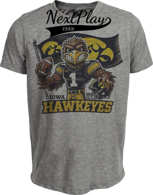 Iowa Hawkeyes Exclusive Retro Herkey Football Flag Artwork Heather Gray Sublimated T-Shirt