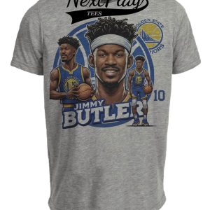 Golden State Warriors Jimmy Butler Exclusive Retro Basketball Artwork Heather Gray Sublimated T-Shirt