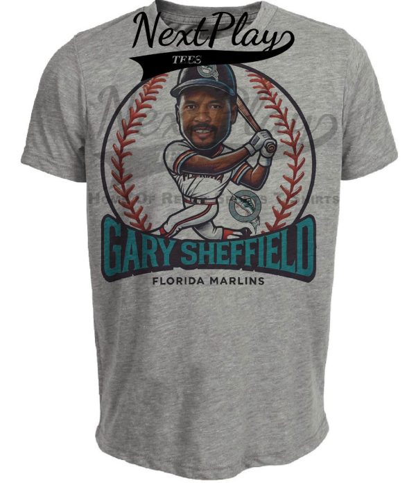 Florida Miami Marlins Gary Sheffield Exclusive Retro Baseball Artwork Heather Gray Sublimated T-Shirt