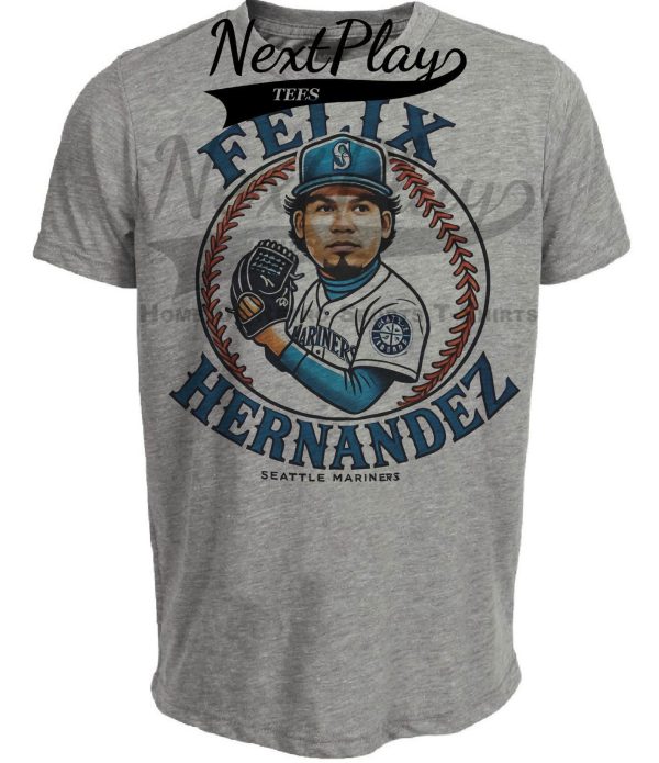 Seattle Mariners Felix Hernandez Exclusive Retro Baseball Artwork Heather Gray Sublimated T-Shirt