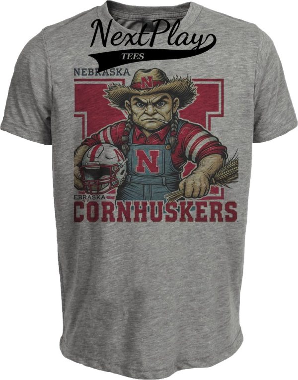 Nebraska Cornhuskers Exclusive Retro Football Helmet Mascot Artwork Heather Gray Sublimated T-Shirt