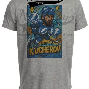 Tampa Bay Lightning Nikita Kucherov Exclusive Caricature Hockey Artwork Heather Gray Sublimated T-Shirt
