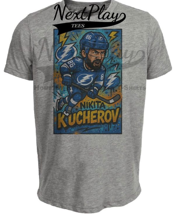 Tampa Bay Lightning Nikita Kucherov Exclusive Caricature Hockey Artwork Heather Gray Sublimated T-Shirt