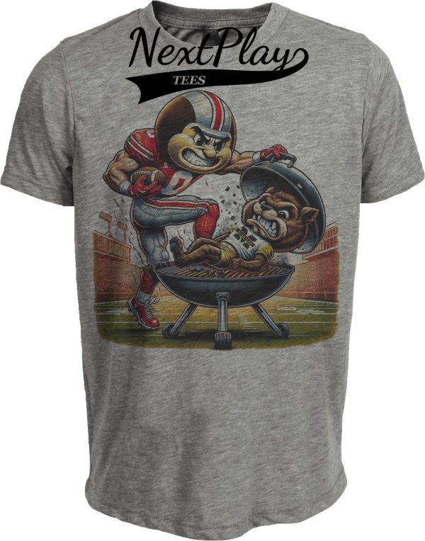Ohio State Buckeyes vs. Michigan Wolverines Exclusive Retro Rivalries Football Tailgating Artwork Heather Gray Sublimated T-Shirt