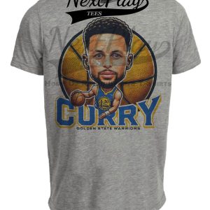 Golden State Warriors Steph Curry Bay City Exclusive Retro Basketball Artwork Heather Gray Sublimated T-Shirt