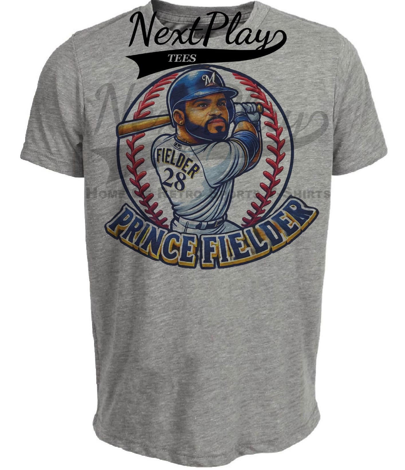 Milwaukee Brewers Prince Fielder Exclusive Retro Baseball Artwork Heather Gray Sublimated T-Shirt