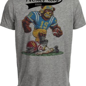 UCLA Bruins vs. USC Trojans Exclusive Retro Rivalries Football Angry Artwork Heather Gray Sublimated T-Shirt