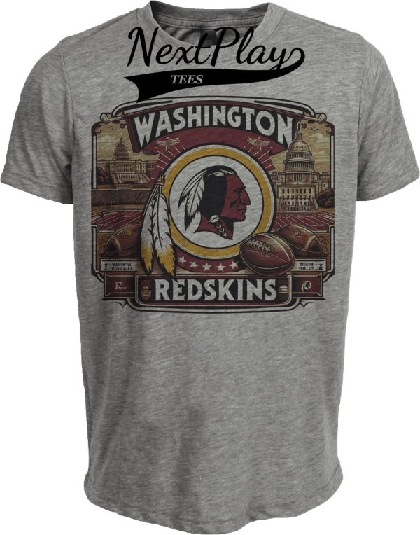 Washington Redskins Exclusive Retro Football 1984 Artwork Heather Gray Sublimated T-Shirt