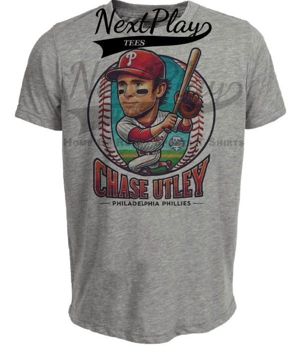 Philadelphia Phillies Chase Utley Exclusive Retro Baseball Artwork Heather Gray Sublimated T-Shirt
