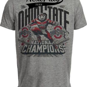 Ohio State Buckeyes Exclusive Retro Football National Champions Artwork Heather Gray Sublimated T-Shirt