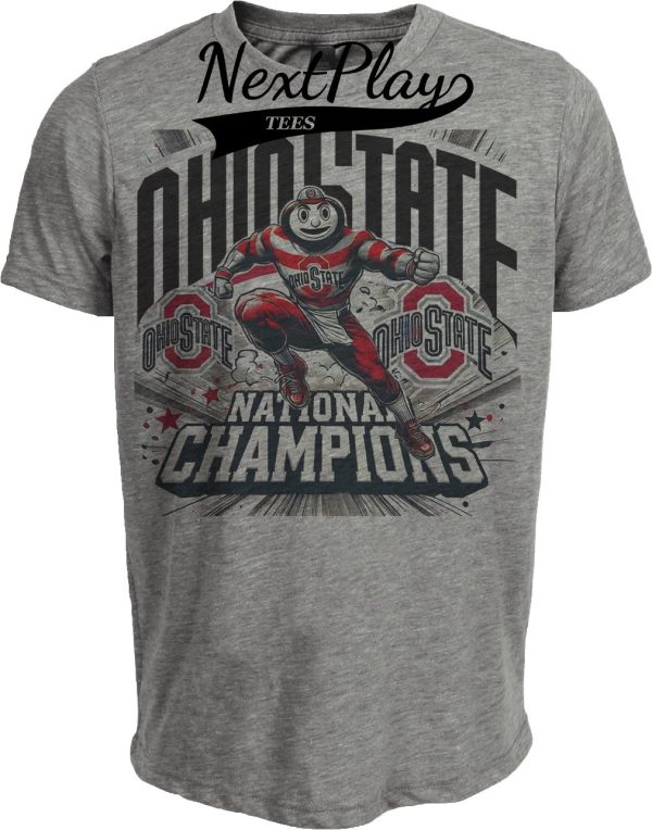 Ohio State Buckeyes Exclusive Retro Football National Champions Artwork Heather Gray Sublimated T-Shirt