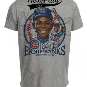 Chicago Cubs Ernie Banks Exclusive Retro Baseball Artwork Heather Gray Sublimated T-Shirt