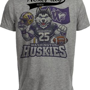 Washington Huskies Exclusive Retro Football Flag Artwork Heather Gray Sublimated T-Shirt