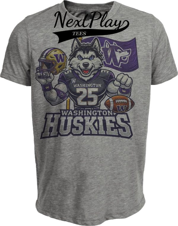 Washington Huskies Exclusive Retro Football Flag Artwork Heather Gray Sublimated T-Shirt