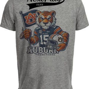 Auburn Tigers Exclusive Retro Football Flag Artwork Heather Gray Sublimated T-Shirt