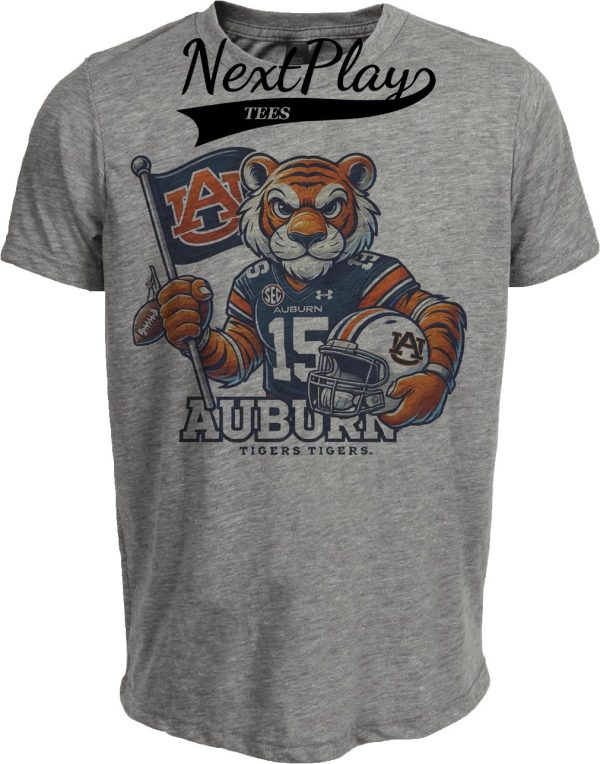 Auburn Tigers Exclusive Retro Football Flag Artwork Heather Gray Sublimated T-Shirt