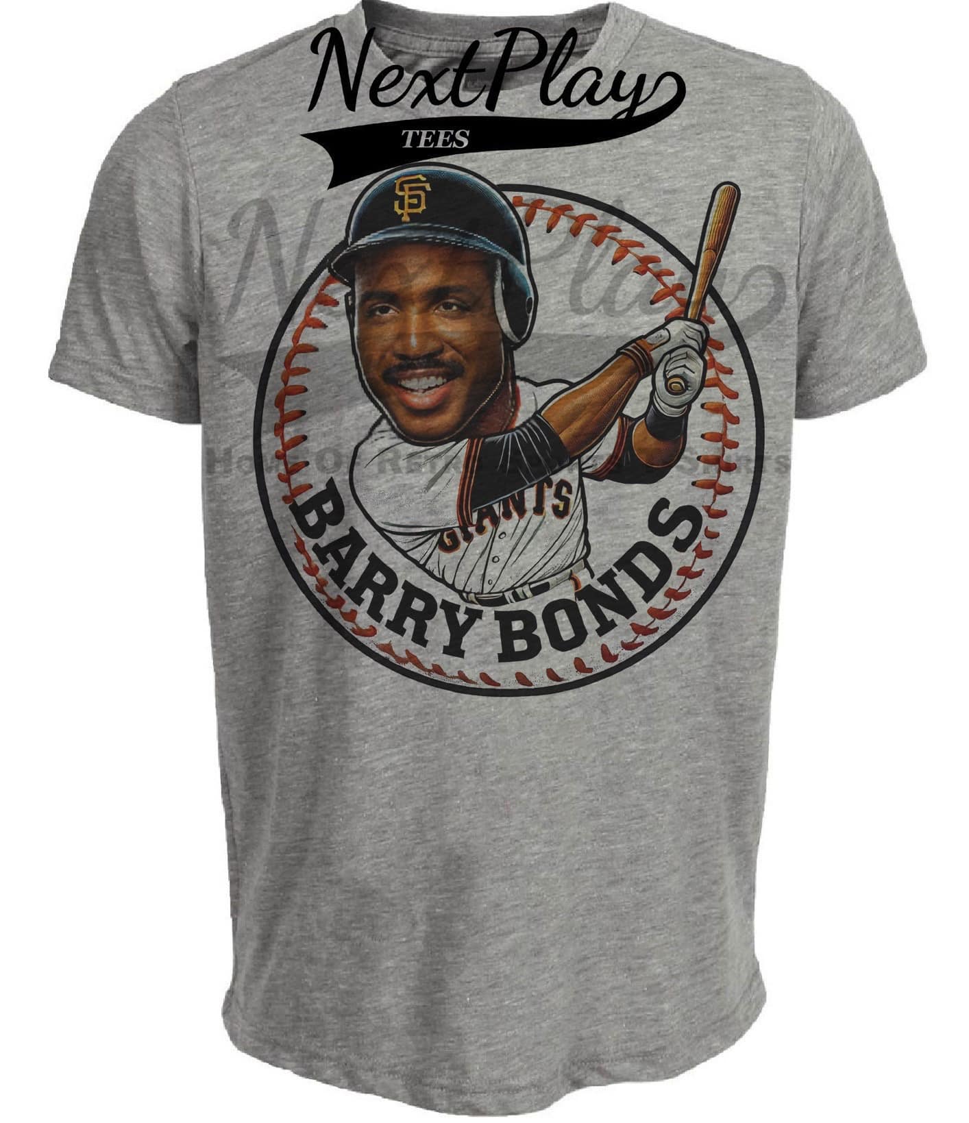 San Francisco Giants Barry Bonds Exclusive Retro Baseball Artwork Heather Gray Sublimated T-Shirt
