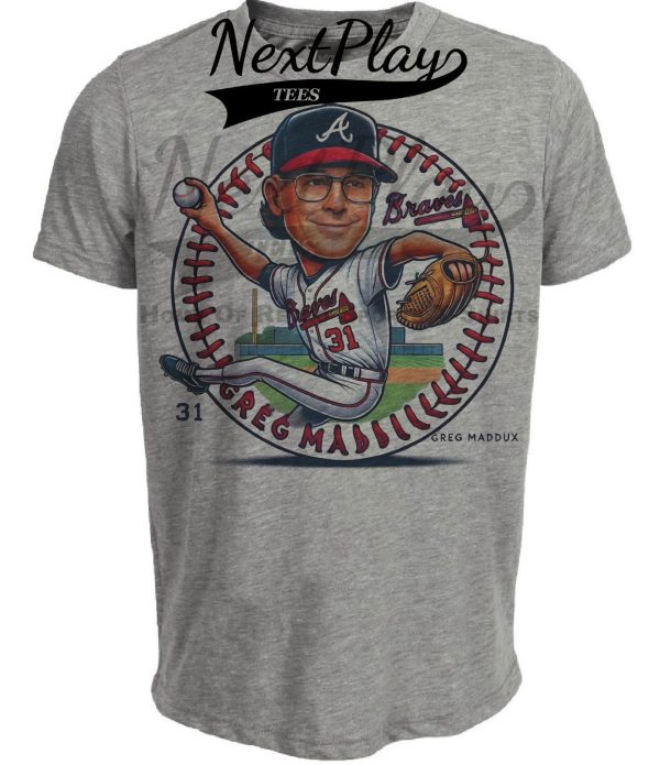 Atlanta Braves Greg Maddux Exclusive Retro Baseball Artwork Heather Gray Sublimated T-Shirt