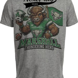 Marshall Thundering Herd Exclusive Retro Football Flag Artwork Heather Gray Sublimated T-Shirt