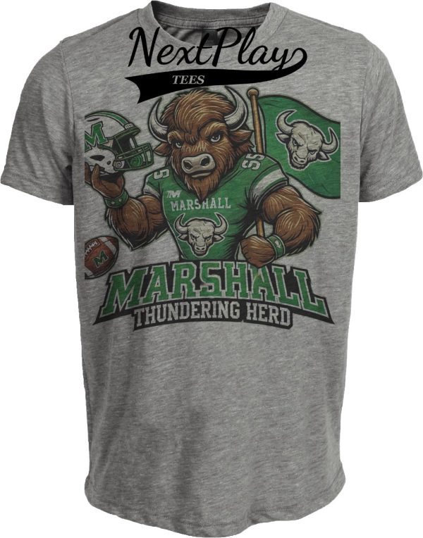 Marshall Thundering Herd Exclusive Retro Football Flag Artwork Heather Gray Sublimated T-Shirt