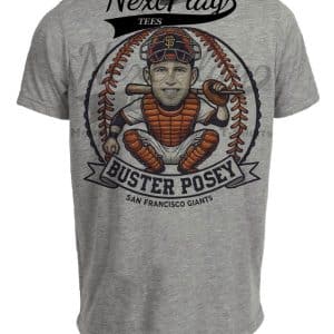 San Francisco Giants Buster Posey Exclusive Retro Baseball Artwork Heather Gray Sublimated T-Shirt