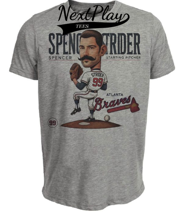 Atlanta Braves Spencer Strider Exclusive Retro Baseball Artwork Heather Gray Sublimated T-Shirt