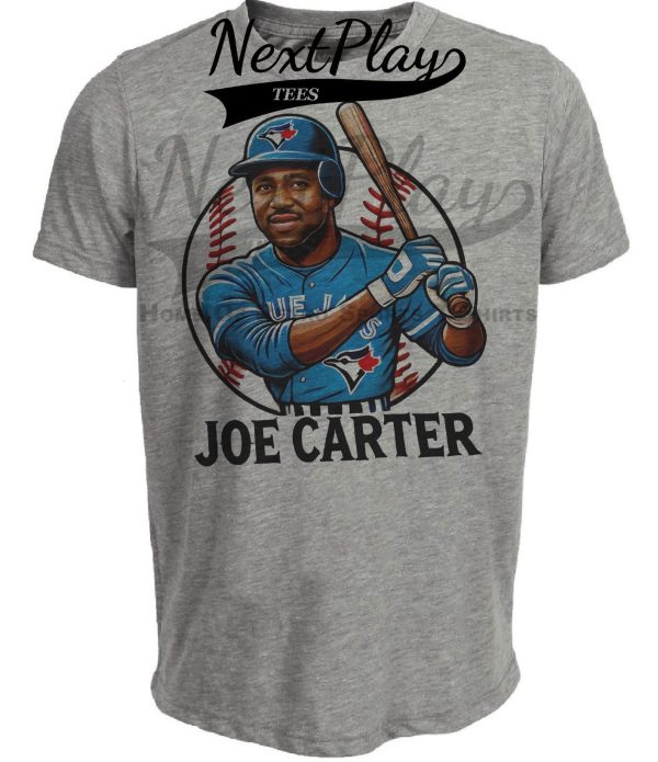 Toronto Blue Jays Joe Carter Exclusive Retro Baseball Artwork Heather Gray Sublimated T-Shirt