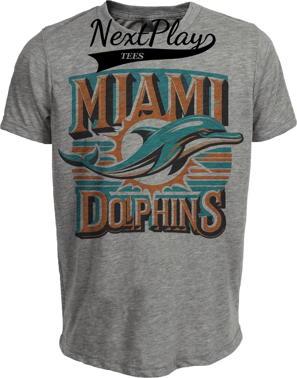 Miami Dolphins Exclusive Retro Football 1989 Artwork Heather Gray Sublimated T-Shirt