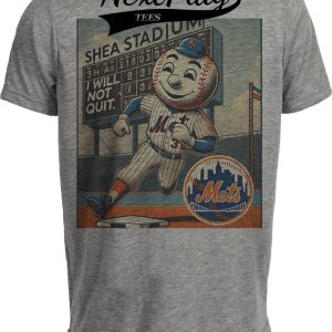 New York Mets Exclusive Mr. Met Retro Baseball Artwork Heather Gray Sublimated T-Shirt