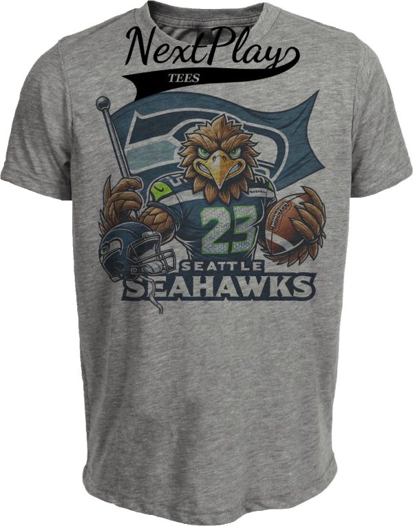 Seattle Seahawks Exclusive Retro Football Flag Artwork Heather Gray Sublimated T-Shirt