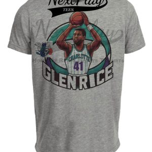 Charlotte Hornets Glen Rice Exclusive Retro Basketball Artwork Heather Gray Sublimated T-Shirt