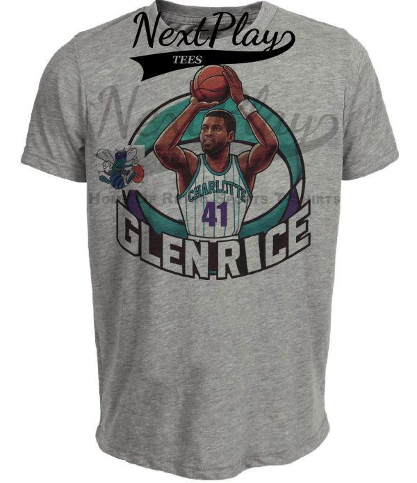 Charlotte Hornets Glen Rice Exclusive Retro Basketball Artwork Heather Gray Sublimated T-Shirt