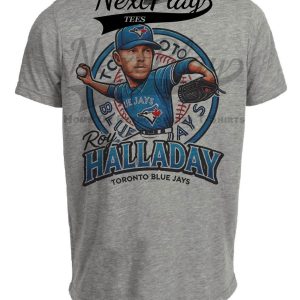 Toronto Blue Jays Roy Halladay Exclusive Retro Baseball Artwork Heather Gray Sublimated T-Shirt