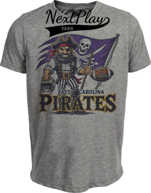 East Carolina Pirates Exclusive Retro Football Flag Artwork Heather Gray Sublimated T-Shirt